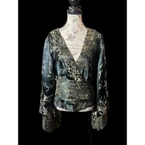 Y Apparel Belted Black Satin With Gold Embroidered Top Size S